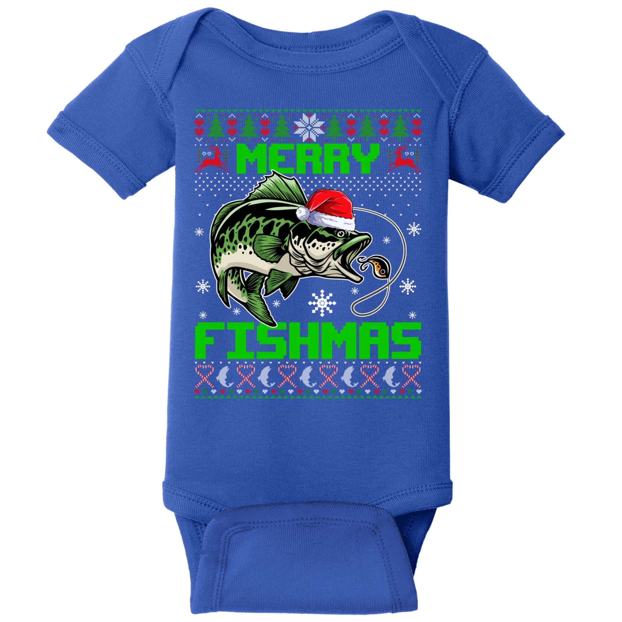 Fishing Christmas Merry Fishmas Bass Fish Ugly Xmas Sweater Cute Gift Baby Bodysuit