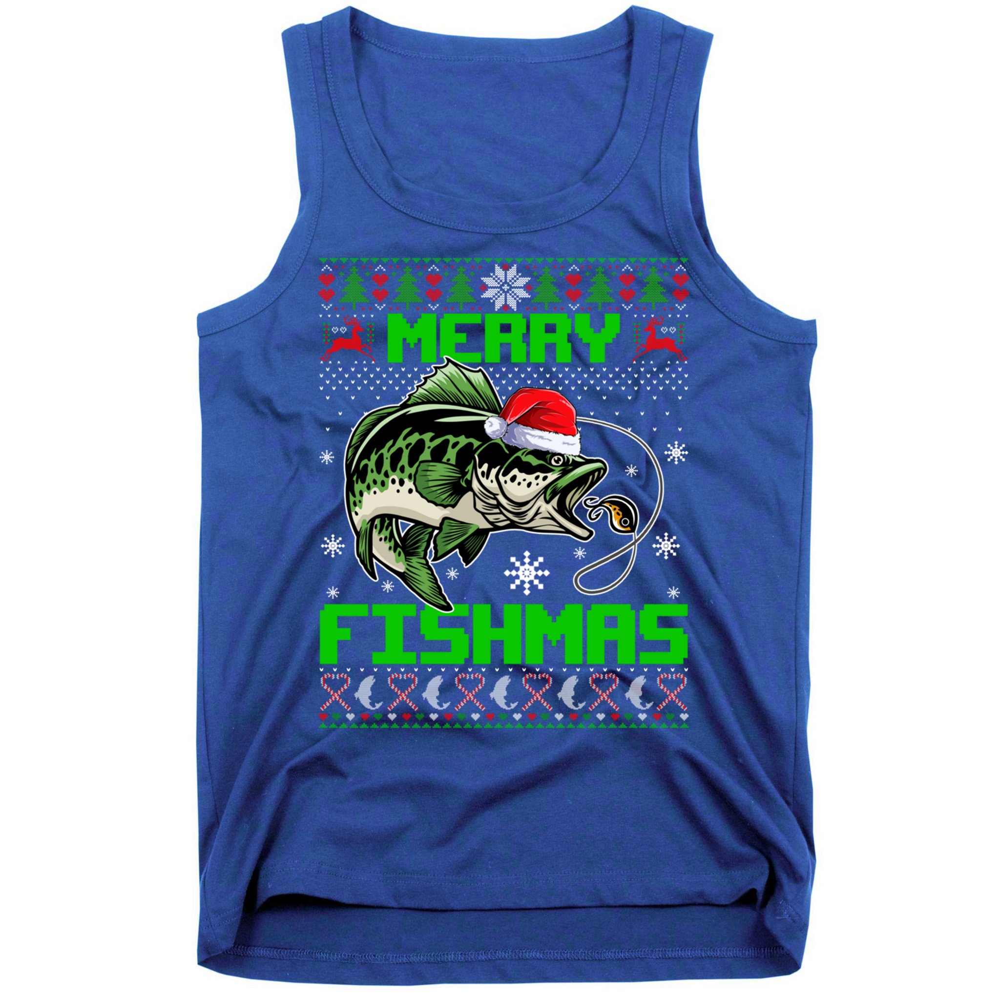 Fishing Christmas Merry Fishmas Bass Fish Ugly Xmas Sweater Cute Gift Tank Top