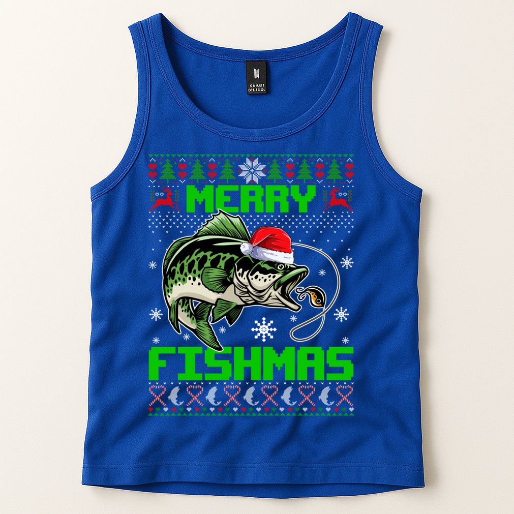 Fishing Christmas Merry Fishmas Bass Fish Ugly Xmas Sweater Cute Gift Tank Top