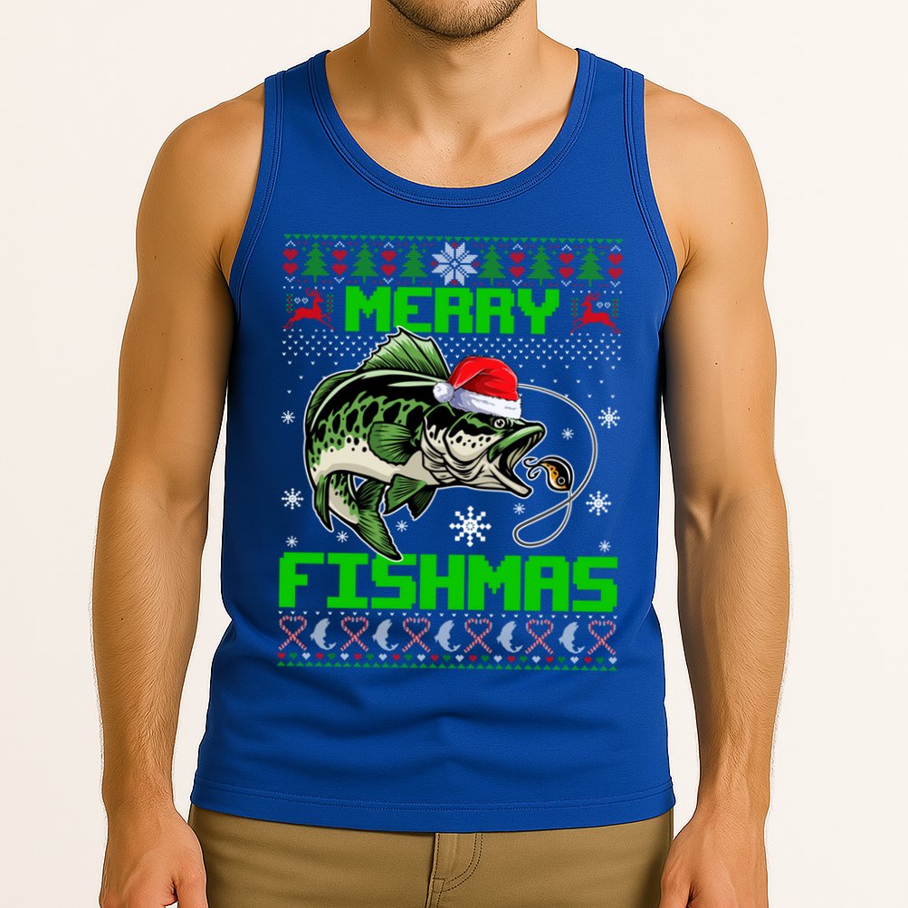 Fishing Christmas Merry Fishmas Bass Fish Ugly Xmas Sweater Cute Gift Tank Top