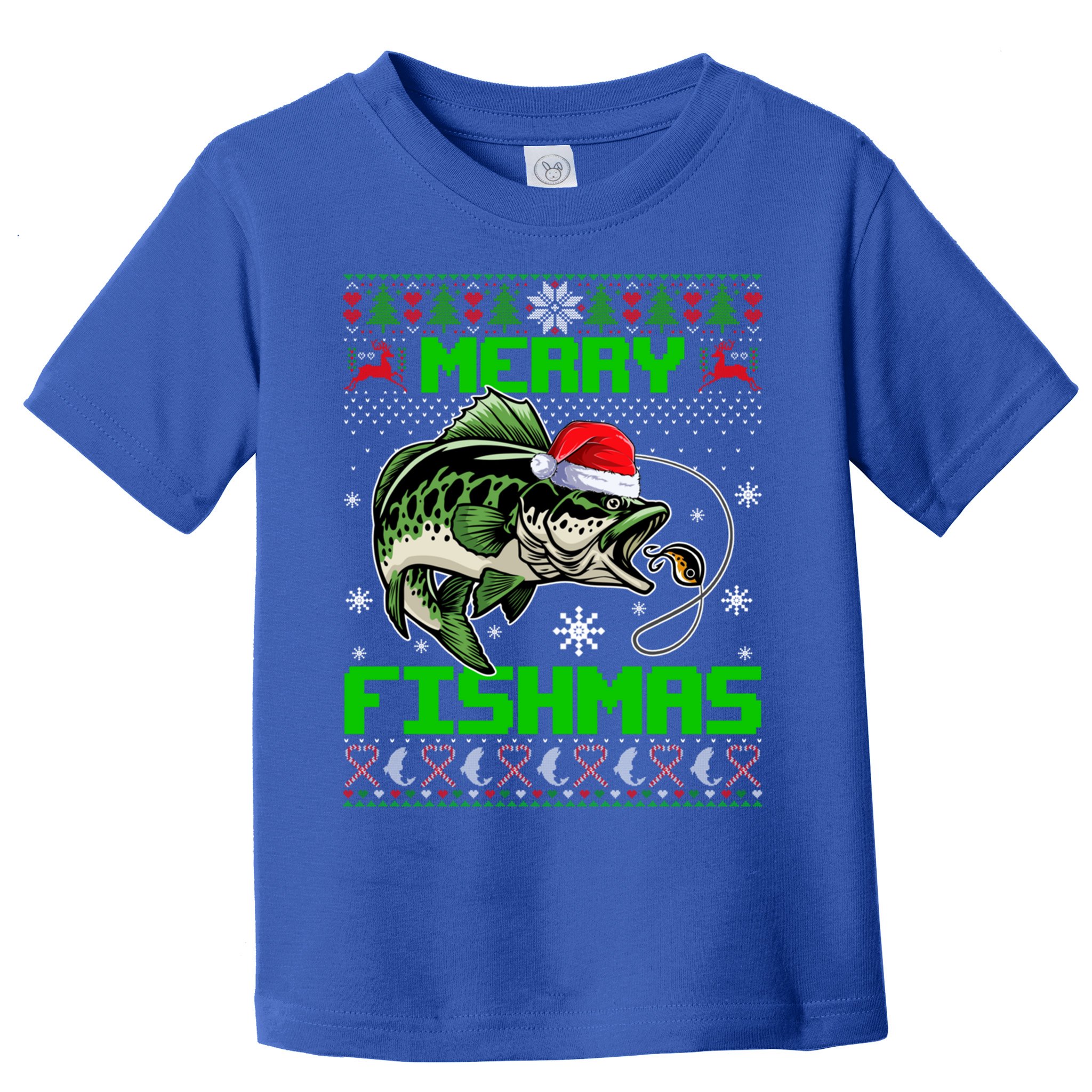 Fishing Christmas Merry Fishmas Bass Fish Ugly Xmas Sweater Cute Gift Toddler T-Shirt