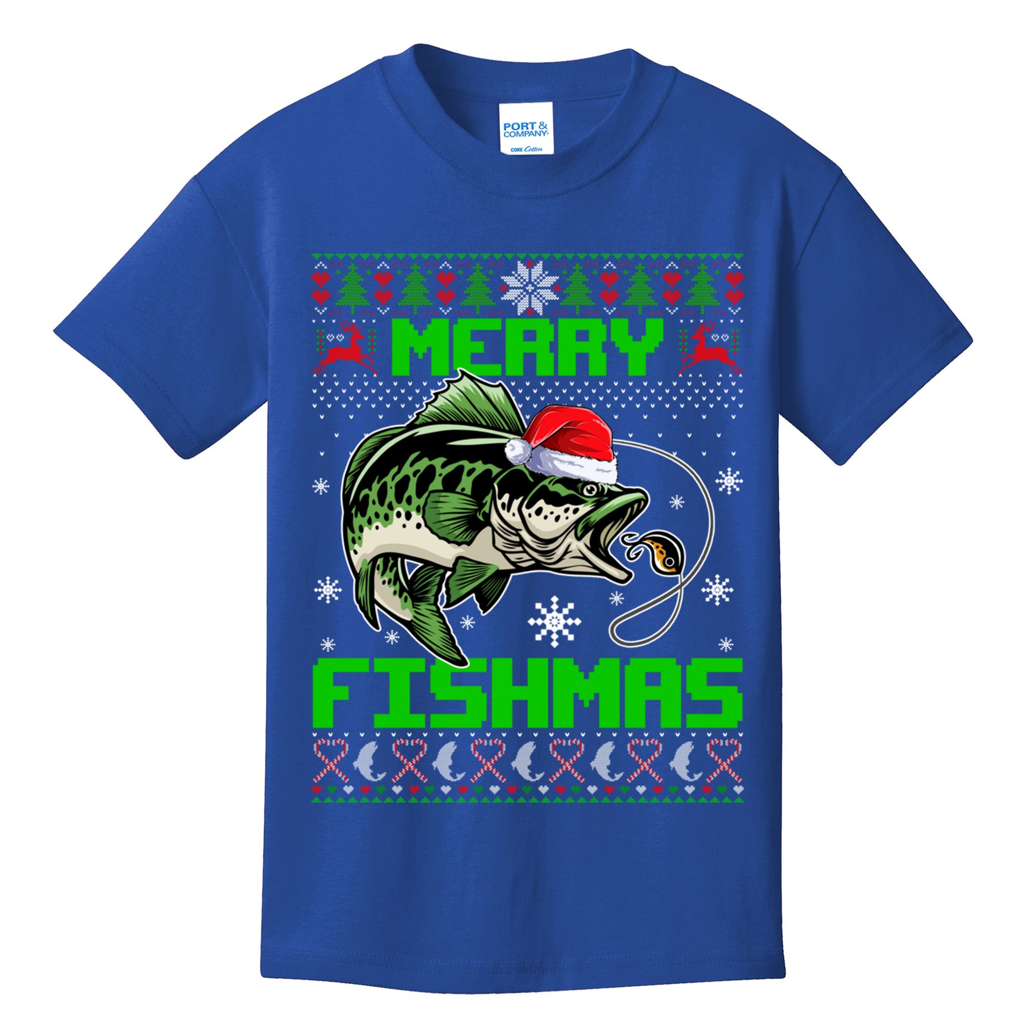 Fishing Christmas Merry Fishmas Bass Fish Ugly Xmas Sweater Cute Gift Kids T-Shirt
