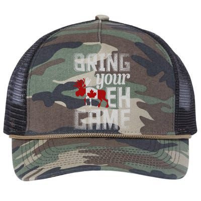 Funny Canadian Moose Maple Leaf Bring Your Eh Game Canada Funny Gift Retro Rope Trucker Hat Cap