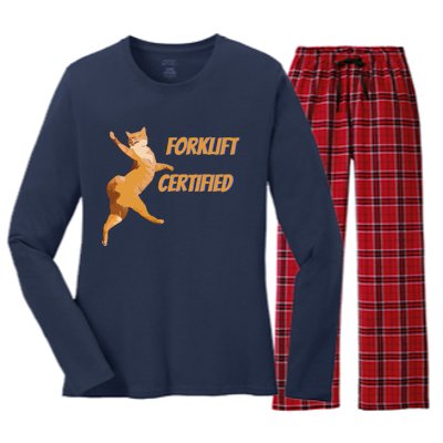 Forklift Certified Meme Funny Forklift Driver Forklift Operator Funny Meme Women's Long Sleeve Flannel Pajama Set 