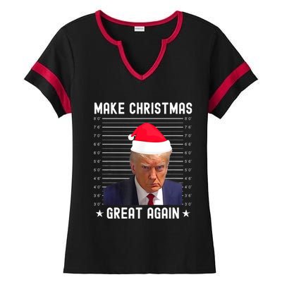 Funny Christmas Make Christmas Great Again Trump Mug Shot Gift Ladies Halftime Notch Neck Tee