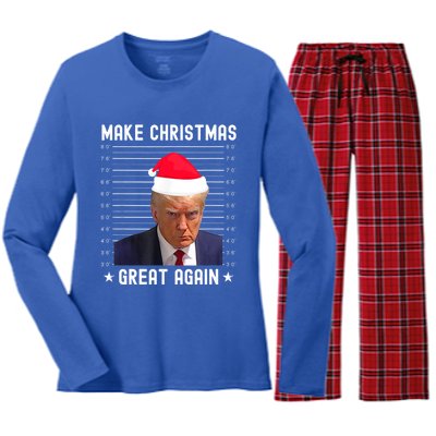 Funny Christmas Make Christmas Great Again Trump Mug Shot Gift Women's Long Sleeve Flannel Pajama Set 