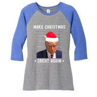 Funny Christmas Make Christmas Great Again Trump Mug Shot Gift Women's Tri-Blend 3/4-Sleeve Raglan Shirt