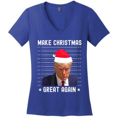 Funny Christmas Make Christmas Great Again Trump Mug Shot Gift Women's V-Neck T-Shirt