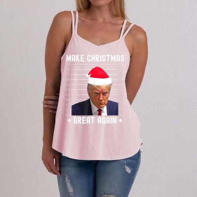 Funny Christmas Make Christmas Great Again Trump Mug Shot Gift Women's Strappy Tank