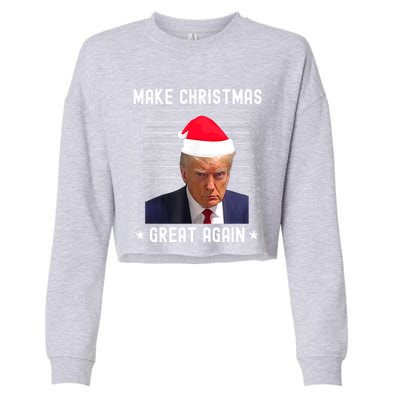 Funny Christmas Make Christmas Great Again Trump Mug Shot Gift Cropped Pullover Crew