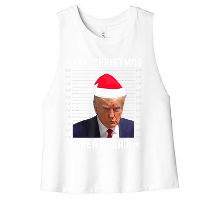 Funny Christmas Make Christmas Great Again Trump Mug Shot Gift Women's Racerback Cropped Tank