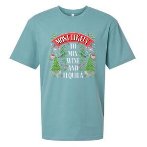 Funniest Christmas Most Likely To Mix Wine And Tequila Sueded Cloud Jersey T-Shirt