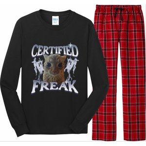 Funny Cat Meme Certified Freak Eat Cement Cursed Cat Long Sleeve Pajama Set