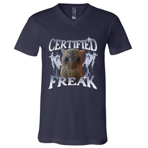 Funny Cat Meme Certified Freak Eat Cement Cursed Cat V-Neck T-Shirt