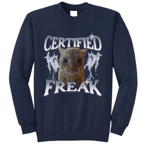 Funny Cat Meme Certified Freak Eat Cement Cursed Cat Tall Sweatshirt