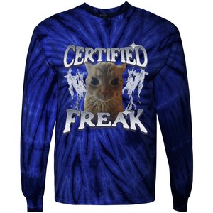 Funny Cat Meme Certified Freak Eat Cement Cursed Cat Tie-Dye Long Sleeve Shirt