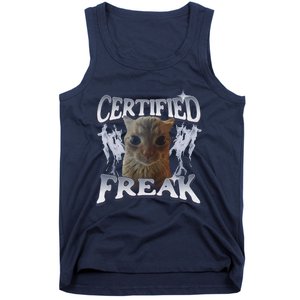 Funny Cat Meme Certified Freak Eat Cement Cursed Cat Tank Top