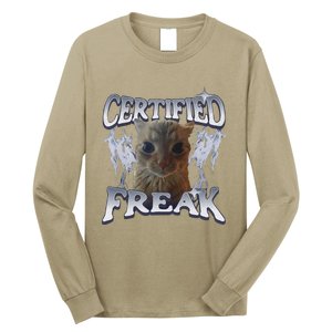 Funny Cat Meme Certified Freak Eat Cement Cursed Cat Long Sleeve Shirt