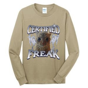 Funny Cat Meme Certified Freak Eat Cement Cursed Cat Tall Long Sleeve T-Shirt