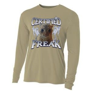 Funny Cat Meme Certified Freak Eat Cement Cursed Cat Cooling Performance Long Sleeve Crew