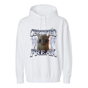 Funny Cat Meme Certified Freak Eat Cement Cursed Cat Garment-Dyed Fleece Hoodie