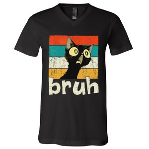 Funny Cat Meme Saying Bruh Ns V-Neck T-Shirt