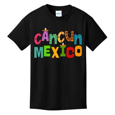 Funny Cancun Mexico Sombrero Colorful Typography Kids T-Shirt