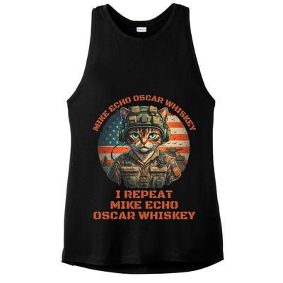 Funny Cat Military Mike Echo Oscar Foxtrot Meow Ladies PosiCharge Tri-Blend Wicking Tank
