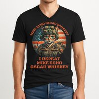 Funny Cat Military Mike Echo Oscar Foxtrot Meow V-Neck T-Shirt
