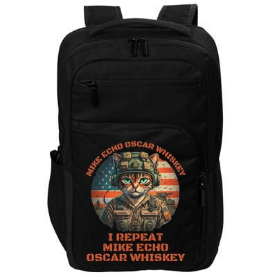 Funny Cat Military Mike Echo Oscar Foxtrot Meow Impact Tech Backpack
