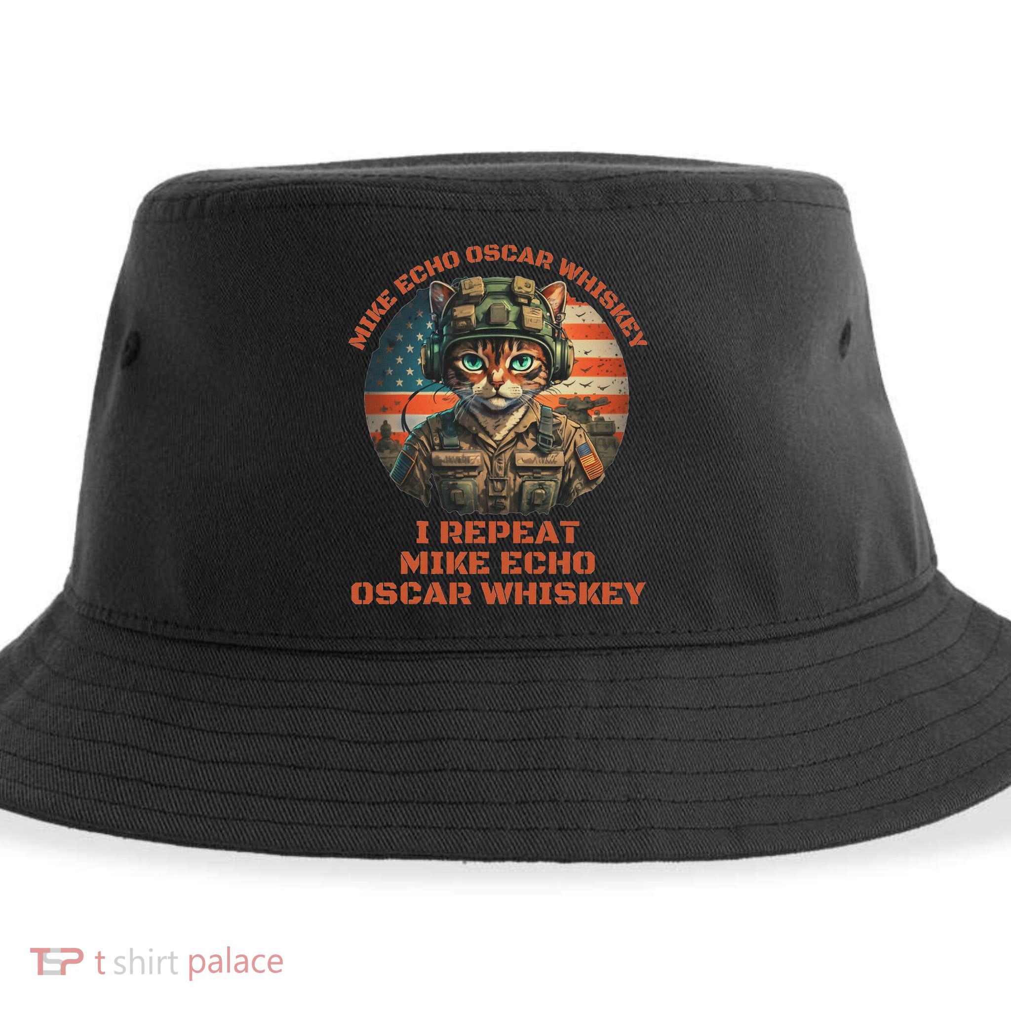 Funny Cat Military Mike Echo Oscar Foxtrot Meow Sustainable Bucket Hat