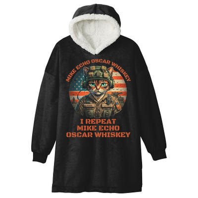 Funny Cat Military Mike Echo Oscar Foxtrot Meow Hooded Wearable Blanket