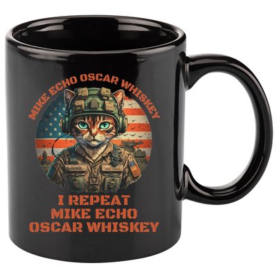 Funny Cat Military Mike Echo Oscar Foxtrot Meow 11oz C Handle Ceramic Mug