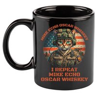 Funny Cat Military Mike Echo Oscar Foxtrot Meow 11oz C Handle Ceramic Mug