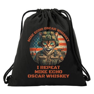 Funny Cat Military Mike Echo Oscar Foxtrot Meow Drawstring Bag
