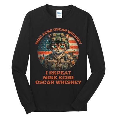 Funny Cat Military Mike Echo Oscar Foxtrot Meow Tall Long Sleeve T-Shirt