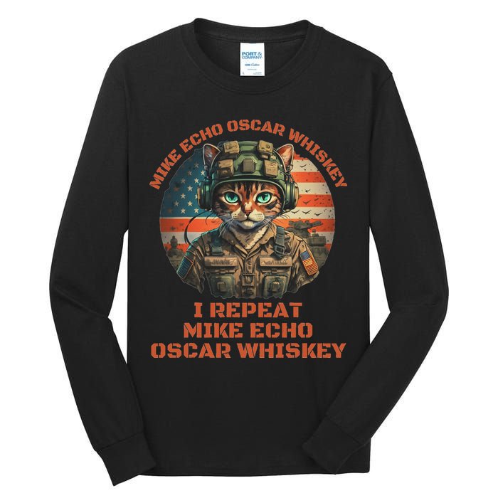 Funny Cat Military Mike Echo Oscar Foxtrot Meow Tall Long Sleeve T-Shirt