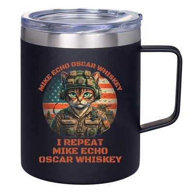 Funny Cat Military Mike Echo Oscar Foxtrot Meow 12oz Stainless Steel Coffee Mug