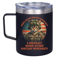Funny Cat Military Mike Echo Oscar Foxtrot Meow 12oz Stainless Steel Coffee Mug