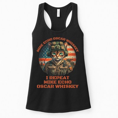 Funny Cat Military Mike Echo Oscar Foxtrot Meow Womens Tank Top