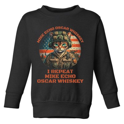 Funny Cat Military Mike Echo Oscar Foxtrot Meow Toddler Sweatshirt