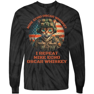 Funny Cat Military Mike Echo Oscar Foxtrot Meow Tie-Dye Long Sleeve Shirt