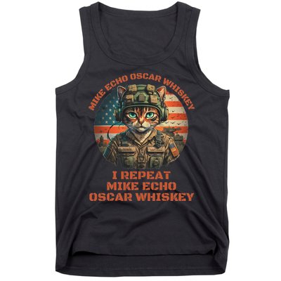 Funny Cat Military Mike Echo Oscar Foxtrot Meow Tank Top