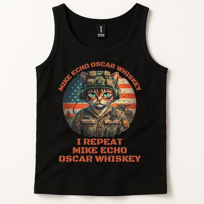 Funny Cat Military Mike Echo Oscar Foxtrot Meow Tank Top