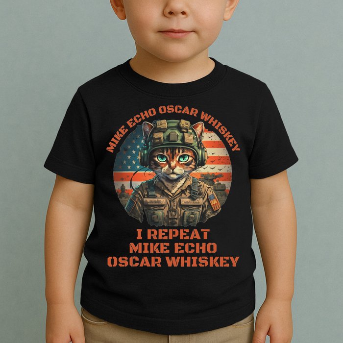 Funny Cat Military Mike Echo Oscar Foxtrot Meow Toddler T-Shirt