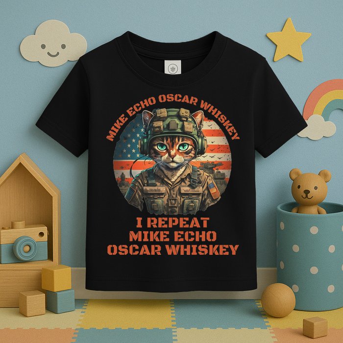 Funny Cat Military Mike Echo Oscar Foxtrot Meow Toddler T-Shirt