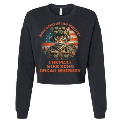 Funny Cat Military Mike Echo Oscar Foxtrot Meow Cropped Pullover Crew
