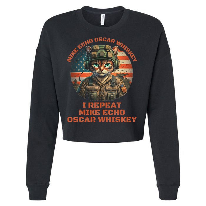Funny Cat Military Mike Echo Oscar Foxtrot Meow Cropped Pullover Crew