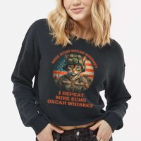Funny Cat Military Mike Echo Oscar Foxtrot Meow Cropped Pullover Crew