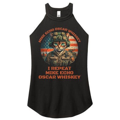 Funny Cat Military Mike Echo Oscar Foxtrot Meow Women's Perfect Tri Rocker Tank